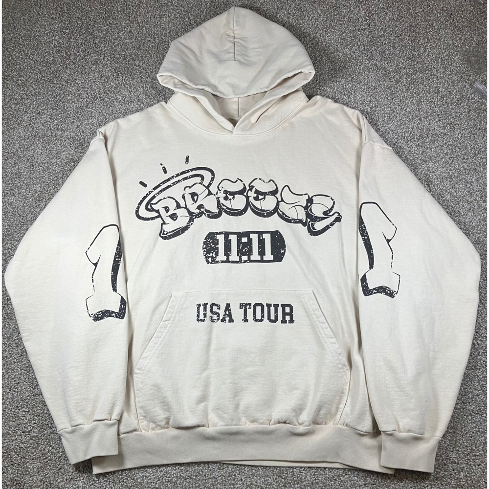Chris Brown Breezy 11:11 USA Tour 2024 Hoodie Mens XXXL Cream Graphic Sweatshirt